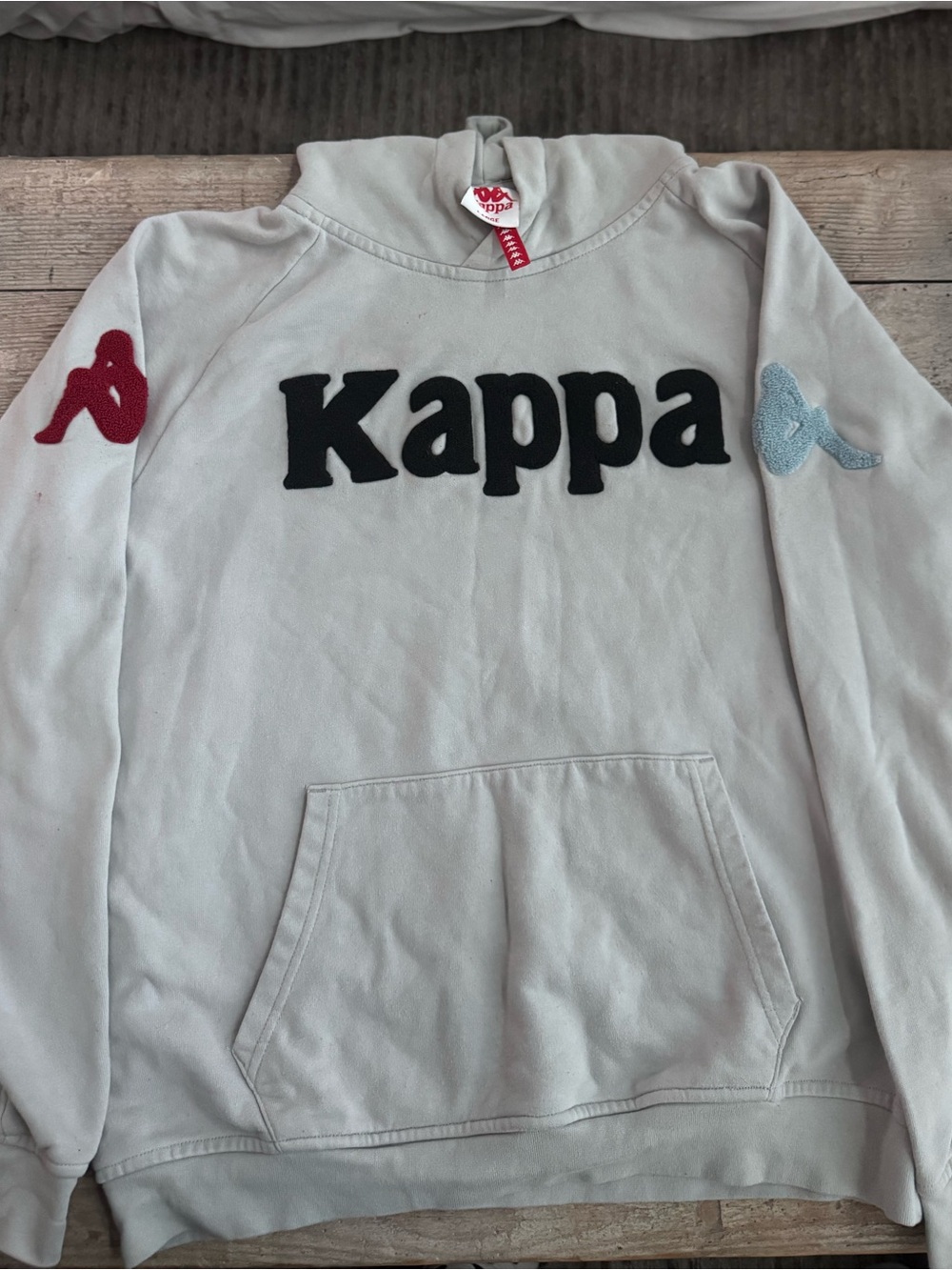 Kappa Light Gray Hoodie with Logo and Red Tag